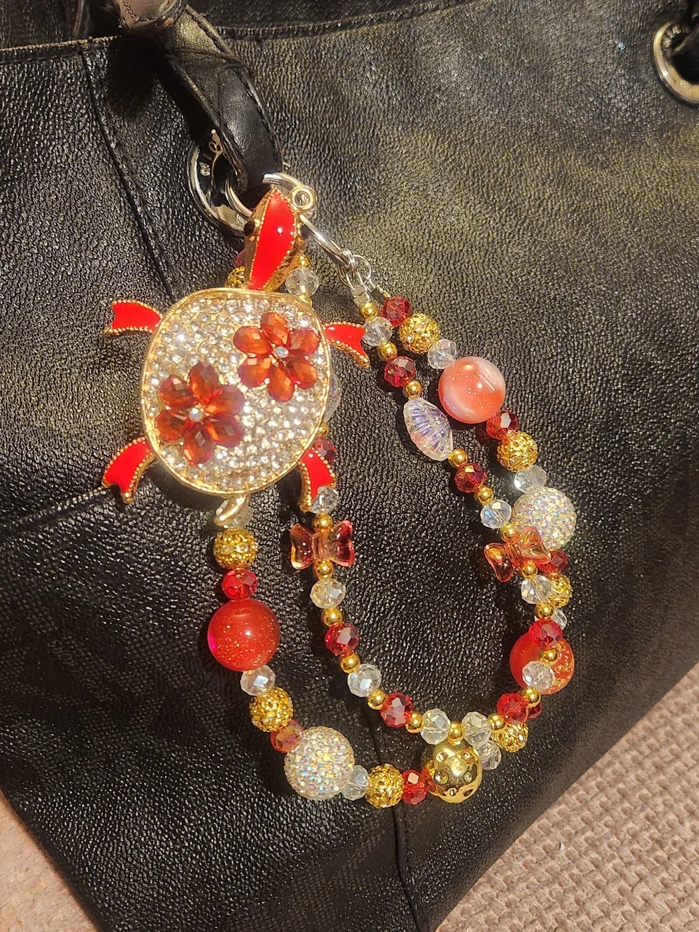 Red Crystal Turtle Pendant Chain - Bag/Phone Charm
